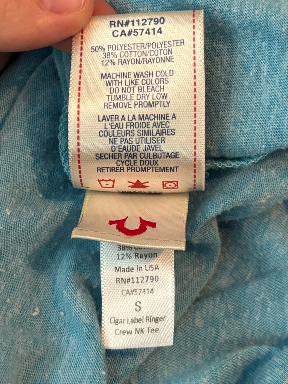 True Religion Teal Logo Crewneck Ringer Tee